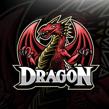 Oyun vektör şablonu için ejderha maskotu e-spor logosu tasarımı.