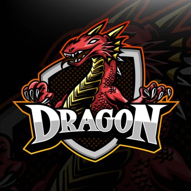 Oyun vektör şablonu için ejderha maskotu e-spor logosu tasarımı.