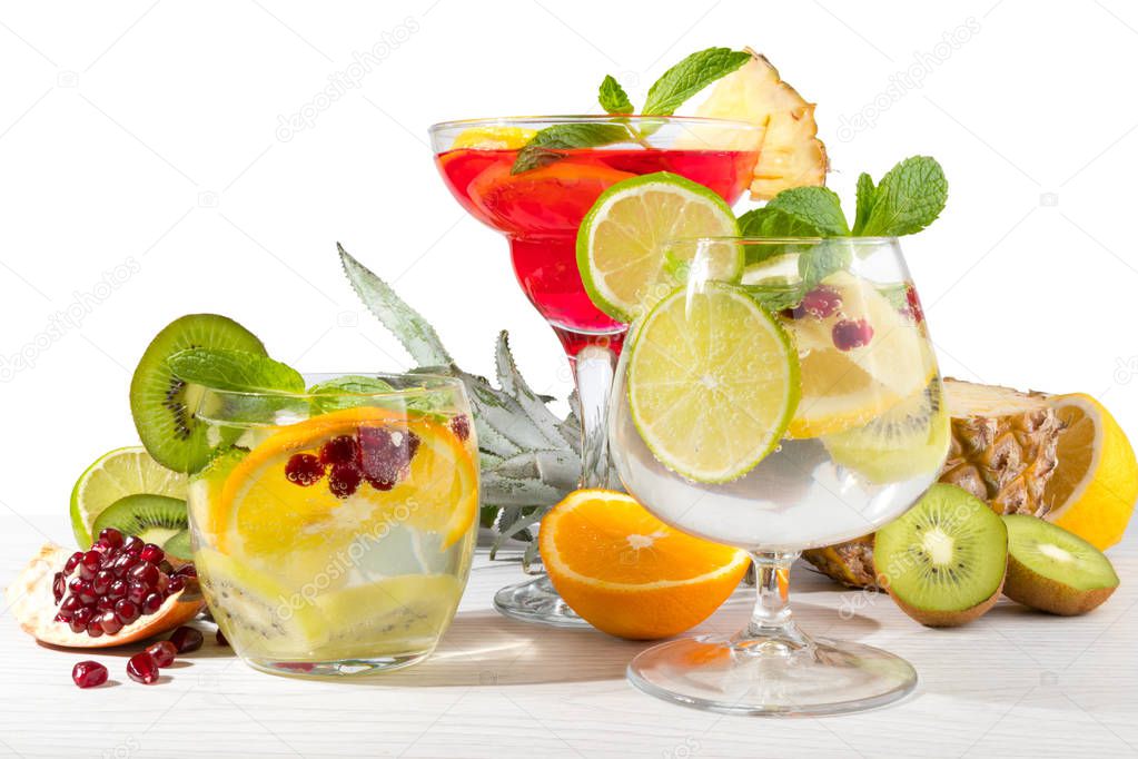Fruit cocktails with fruits on a white isolated background