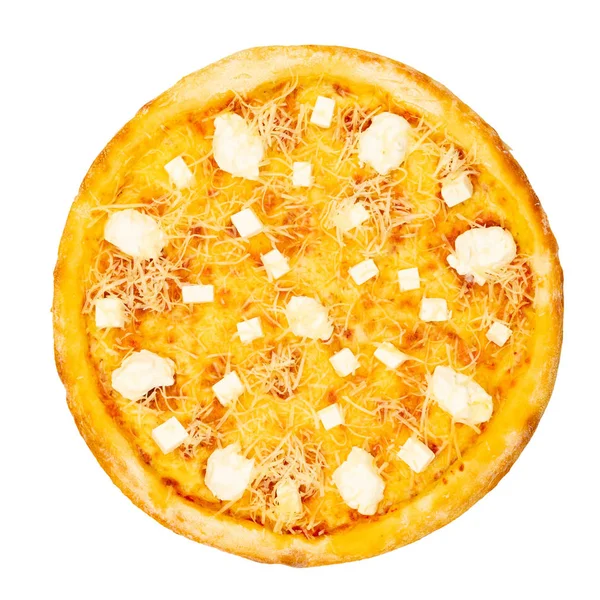 Pizza Con Formaggio Fondo Bianco Isolato Vista Dall Alto — Foto Stock