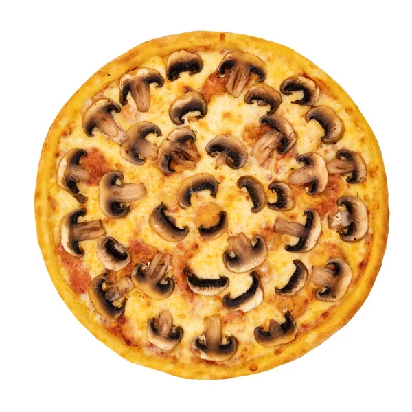 Pizza Con Formaggio Funghi Fondo Bianco Isolato Vista Dall Alto — Foto Stock