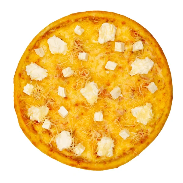 Pizza Com Queijo Sobre Fundo Branco Isolado Vista Superior — Fotografia de Stock