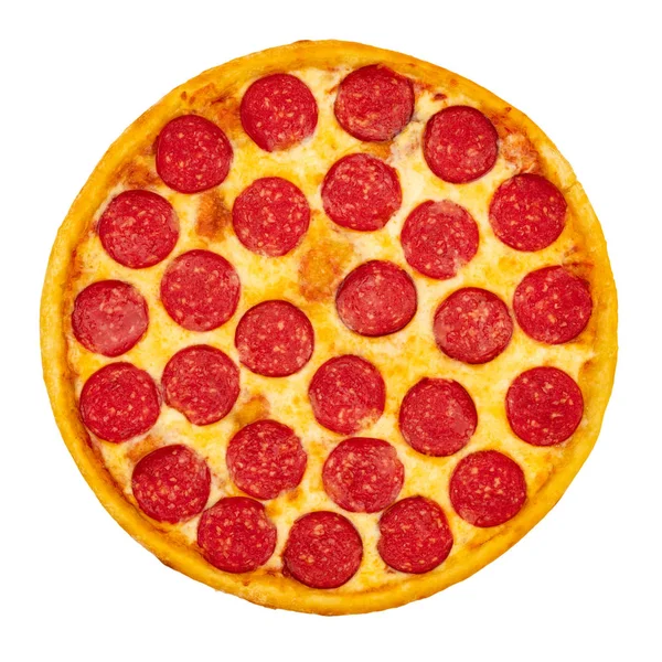 Beyaz izole arka plan üzerinde peynir ve sosis ile Pizza. Üstte görüntü