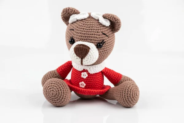 Funny Handmade Knitted Toy Bear — Stock Photo, Image