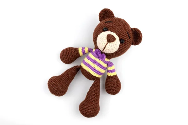 Funny Handmade Knitted Toy Bear — Stock Photo, Image