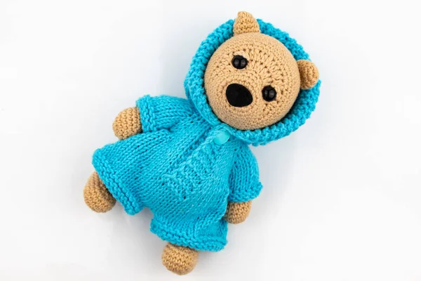 Funny Handmade Knitted Toy Bear — Stock Photo, Image