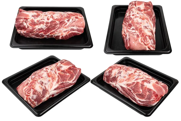 Bucăți Carne Crudă Proaspătă Ambalate Ambalaje Din Plastic Gata Vânzare — Fotografie, imagine de stoc