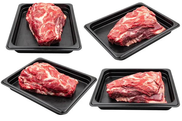 Pezzi Carne Fresca Cruda Confezionati Imballaggi Plastica Pronti Vendita Bianco — Foto Stock