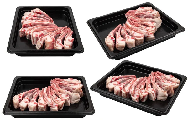 Pedaços Carne Crua Fresca Embalados Embalagens Plásticas Prontos Para Venda — Fotografia de Stock