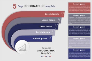 5 adım bilgi şablonu. Akış çizelgeleri, sunumlar, web siteleri, afişler, basılı materyaller için kullanılabilir. İş veri görselleştirmesi.