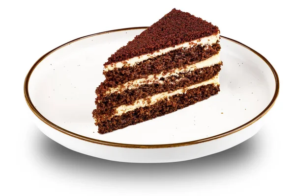 デザートだ 薄板の上のケーキのピースは 白い隔離された背景で閉じます — ストック写真