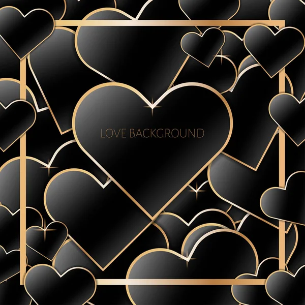 Background Hearts Gold Elements Place Your Text Square Vector Illustration — Stock Vector