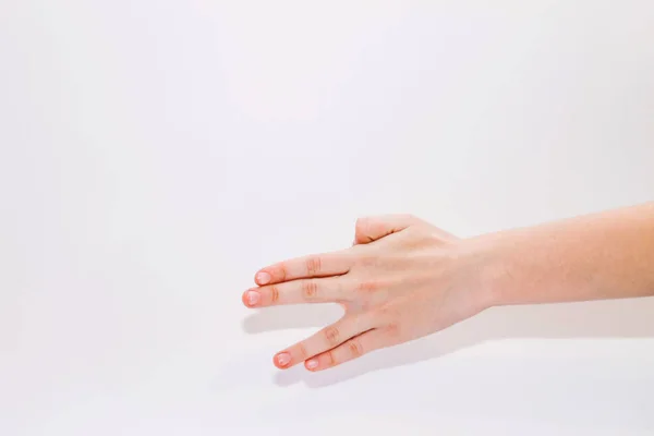 Baby hands on white background, play, close up — Stock Photo, Image