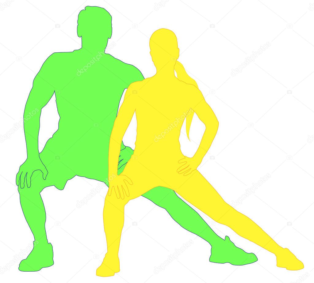 vector silhouettes of men and women. They play sports.