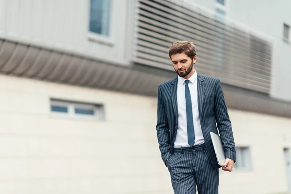 Business Technology People Concept Smiling Businessman Smartphone Talking Office Building — Stock Photo, Image