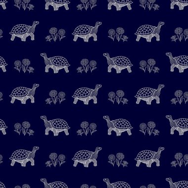 kaplumbağalar ve papatyalar çiçek sorunsuz desen. vektör illüstrasyon. el çizimi eps10