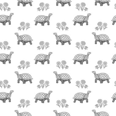 kaplumbağalar ve papatyalar çiçek sorunsuz desen. vektör illüstrasyon. el çizimi eps10