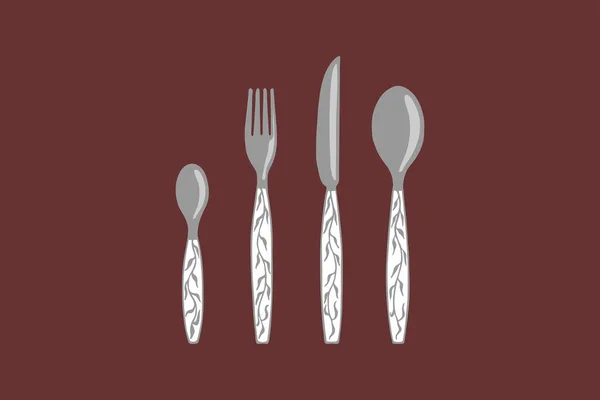 Illustration Vectorielle Petite Cuillère Fourchette Couteau Grande Cuillère Dessin Main — Image vectorielle