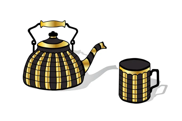 Vintage Teapot Cup Vector Illustration Eps10 — Stock Vector