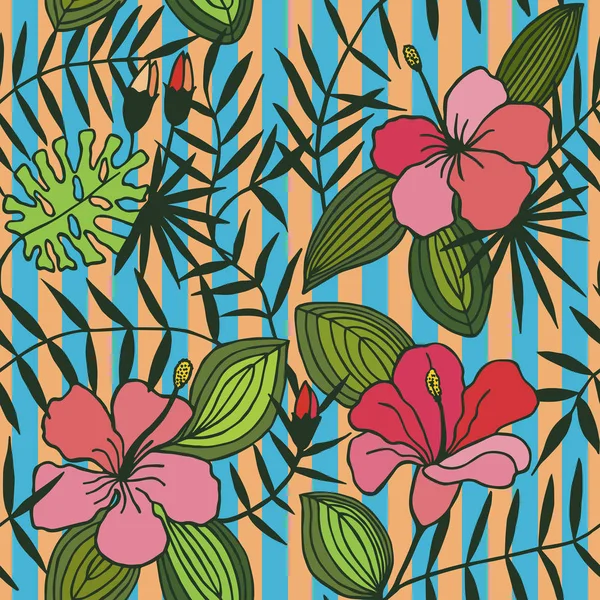 Flores Tropicales Hojas Patrón Sin Costuras Eps Ilustración Del Vector — Archivo Imágenes Vectoriales