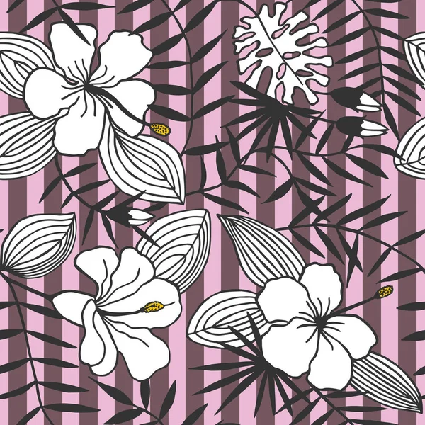 Flores Tropicales Hojas Patrón Sin Costuras Eps Ilustración Del Vector — Vector de stock