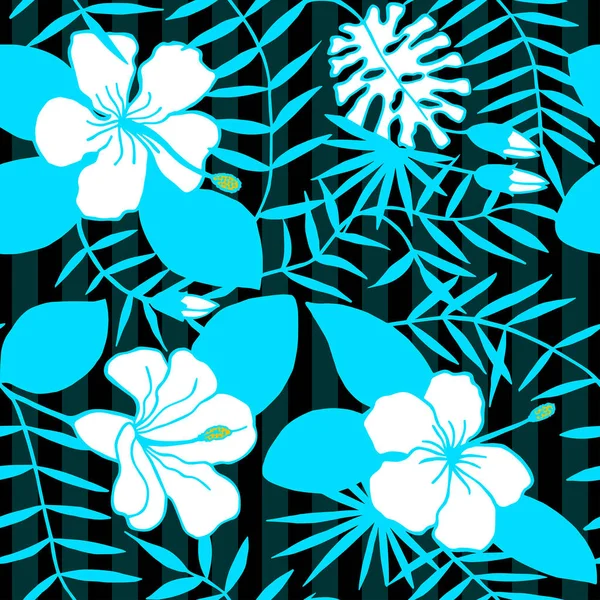 Tropische Blumen Blätter Nahtloses Muster Folge Vektor Illustration Handzeichnung — Stockvektor