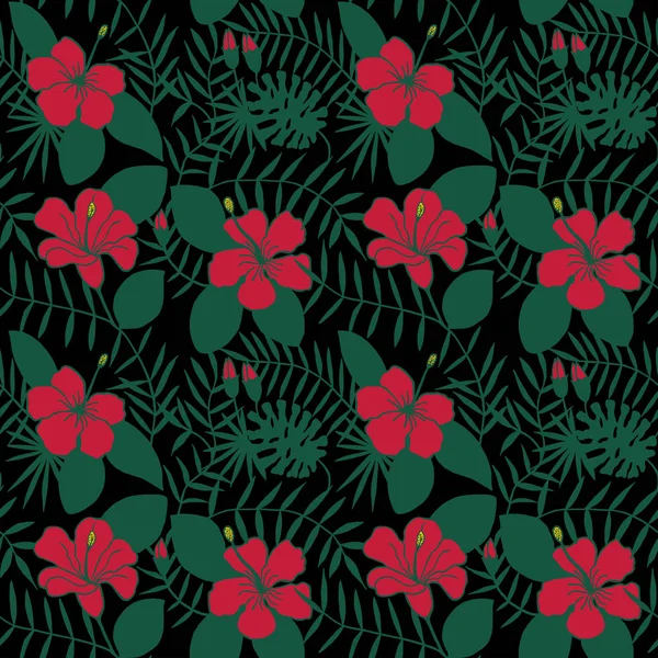 Flores Tropicales Hojas Patrón Sin Costuras Eps Ilustración Del Vector — Vector de stock