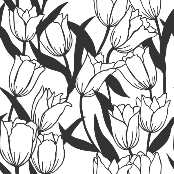 Květiny Tulipány Bezproblémový Vzor Eps10 Vektorovou Ilustraci Ruční Výkres — Stockový vektor