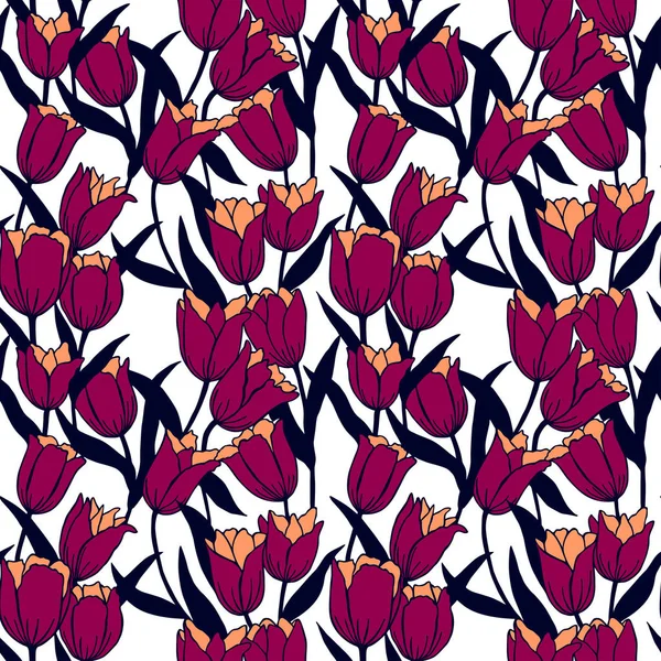 Blumen Tulpen Nahtloses Muster Eps10 Vektorabbildung Handzeichnung — Stockvektor