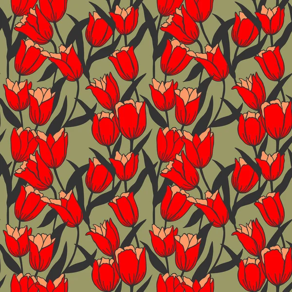 Tulipani Fiori Modello Senza Soluzione Continuità Eps10 Illustrazione Vettoriale Disegno — Vettoriale Stock