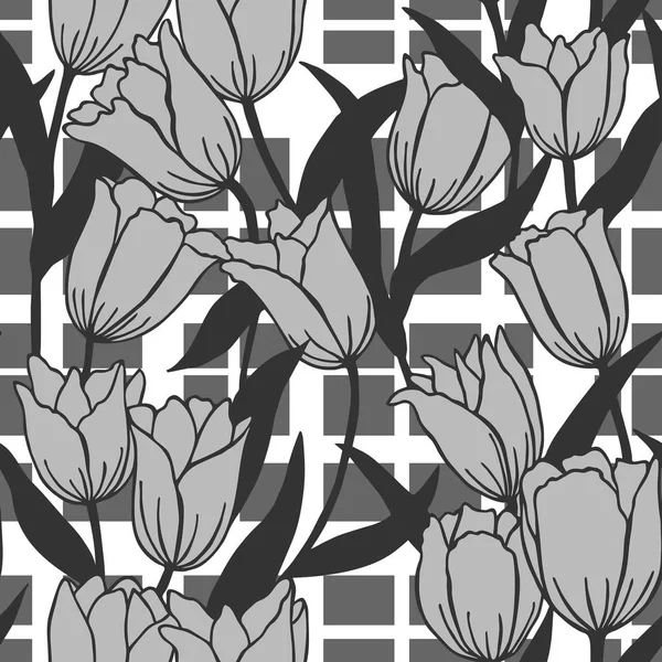 Квіти Тюльпани Безшовний Візерунок Eps10 Векторні Ілюстрації Малюнок Рук — стоковий вектор