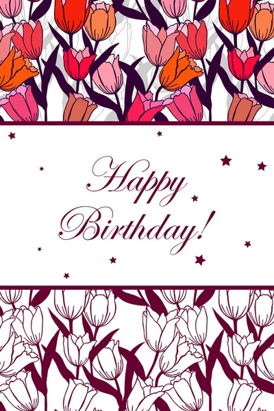 Happy Birthday Card Eps10 Vector Illustration Floral Pattern Tulips Hand — Stock Vector