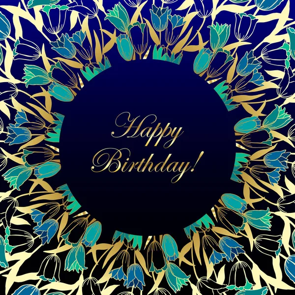 Feliz Cumpleaños Tarjeta Eps10 Ilustración Vectorial Patrón Floral Tulipanes Dibujo — Archivo Imágenes Vectoriales