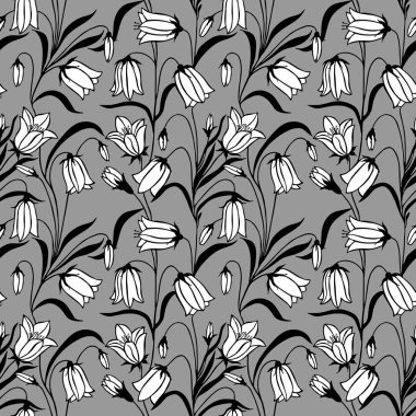 Dikişsiz desen, eps10 vektör illüstrasyon. Çiçekler bluebells el çizim. 