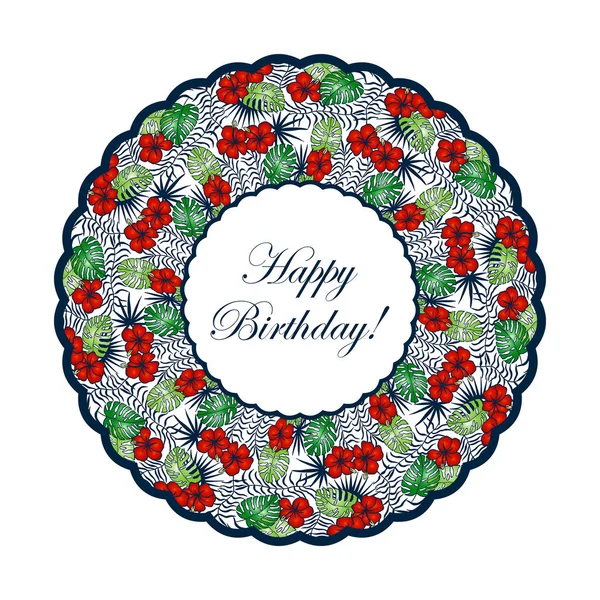 Feliz Aniversário Cartão Eps10 Ilustração Vetorial Padrão Floral Flores Tropicais — Vetor de Stock