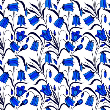 Dikişsiz desen, eps10 vektör illüstrasyon. Çiçekler bluebells el çizim. 