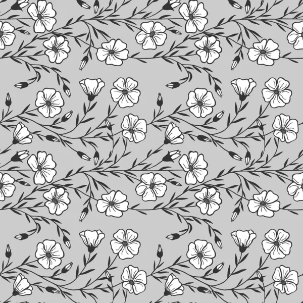 Nahtloses Muster Eps10 Vektorillustration Flachsblumen Handzeichnung — Stockvektor