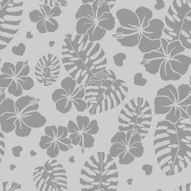 Tropik çiçekler, yapraklar. sorunsuz desen. eps 10 vektör illüstrasyon. el çizimi