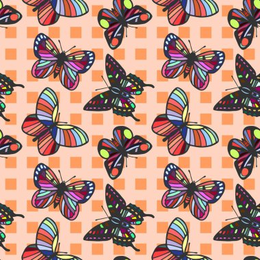 kelebekler dikişsiz desen. eps10 vektör illüstrasyon. el çizimi