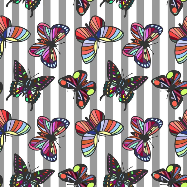 Schmetterlinge Nahtlose Muster Eps10 Vektorabbildung Handzeichnung — Stockvektor