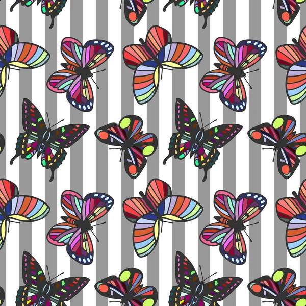 Papillons Motif Sans Couture Illustration Vectorielle Eps10 Dessin Main — Image vectorielle