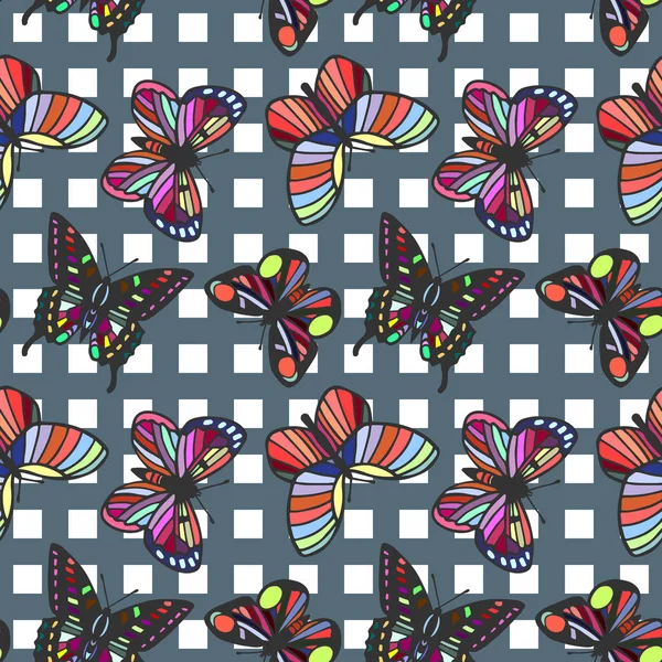 Mariposas Patrón Sin Costuras Eps10 Ilustración Vectorial Dibujo Mano — Vector de stock