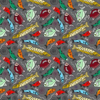 renkli balık dikişsiz desen. eps10 vektör illüstrasyon. el çizimi.