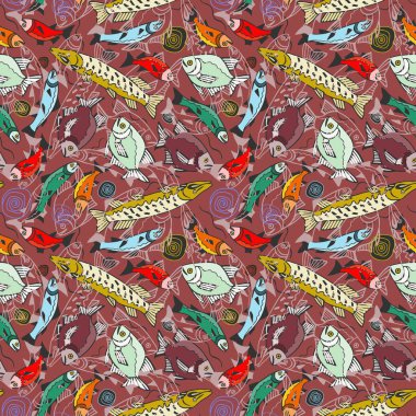 renkli balık dikişsiz desen. eps10 vektör illüstrasyon. el çizimi.