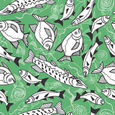 renkli balık dikişsiz desen. eps10 vektör illüstrasyon. el çizimi.