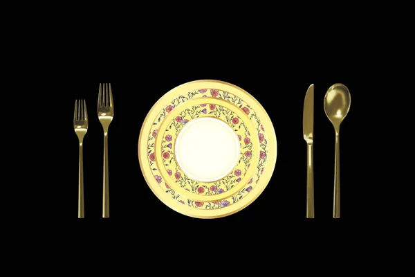 Cutlery, dishes on a black background isolate