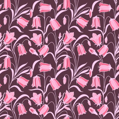 Dikişsiz desen, eps10 vektör illüstrasyon. Çiçekler bluebells el çizim. 