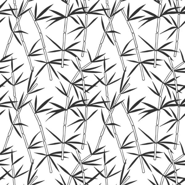 Bezszwowy Wzór Gałązki Bambusa Liśćmi Eps10 Ilustracji Wektorowej Rysunek Ręczny — Wektor stockowy