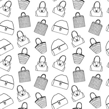 Kadın el çantaları, vektör, illüstrasyon ile soyut renksiz desen 