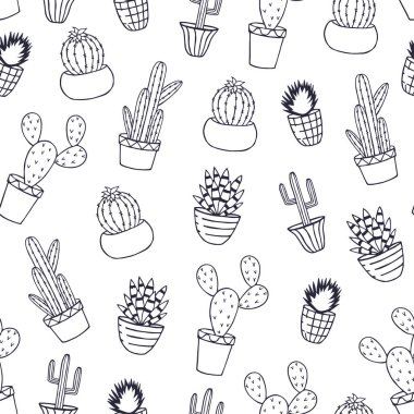 Tencere, vektör, illüstrasyon içindeki kusursuz kaktüs deseni